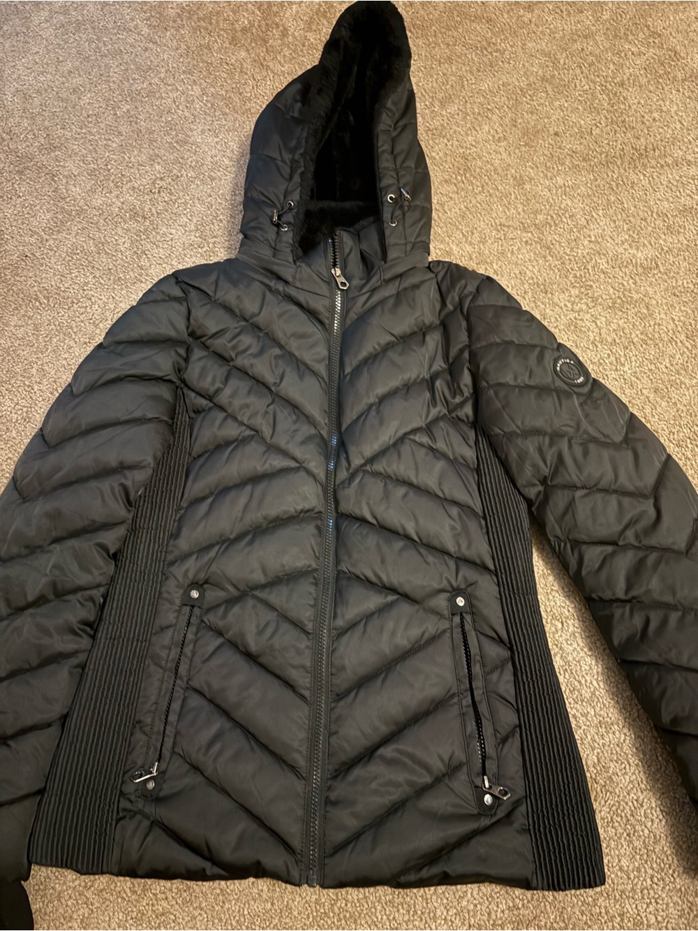 Nautica Black Quilted Hooded Puffer Jacket